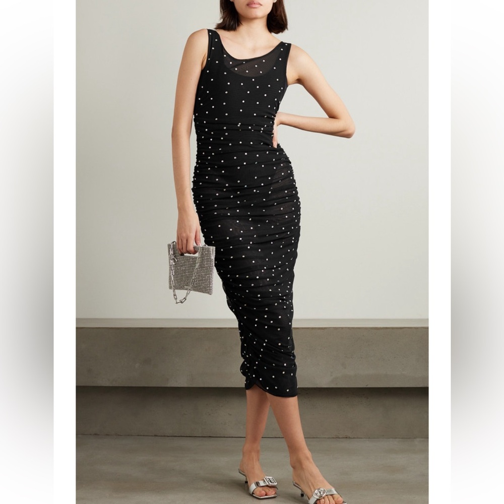 NWT Leslie Amon Ruched Crystal Mesh Midi Dress / Coverup